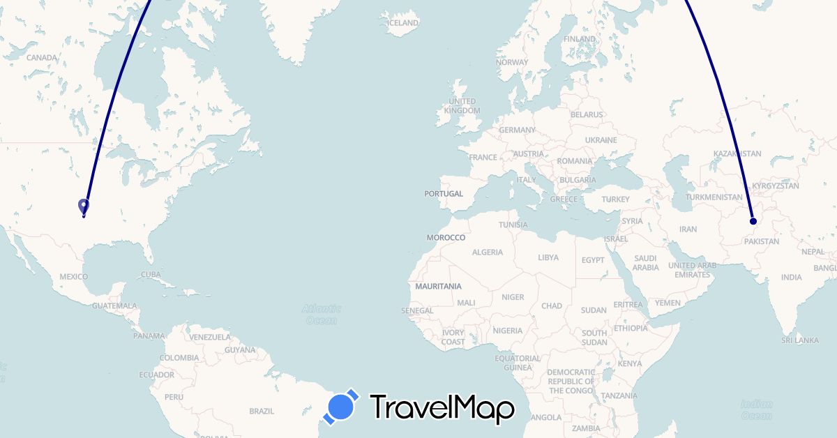 TravelMap itinerary: driving in Afghanistan, United States (Asia, North America)